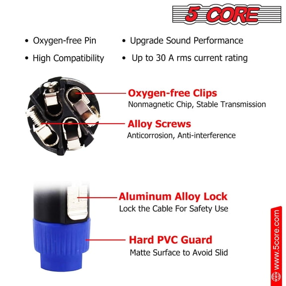 5 Core Speakon Adapter 2 Pack High Quality Audio Jack Male Audio Pin Speaker Adapter Connector BGO
