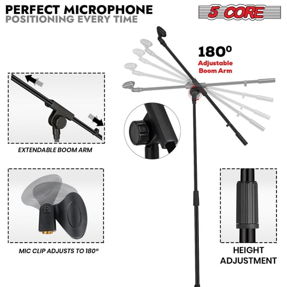 5 Core Tripod Mic Stand Floor 2Pcs Adjustable 18 to 72 Inches Sturdy Boom Arm Holder Microphone Stands Pedestal Para Microfono for Singing