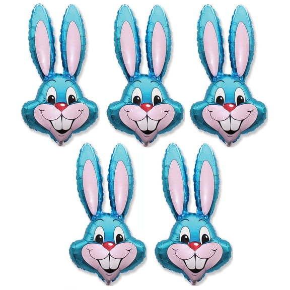 5 Count 37" Bright BLUE Rabbit Bunny Head Shaped Easter Basket Stuffing Gift Foil Mylar Balloon