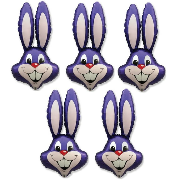 5 Count 37" Bright PURPLE Rabbit Bunny Head Shaped Easter Basket Gift Stuffing Foil Mylar Balloon