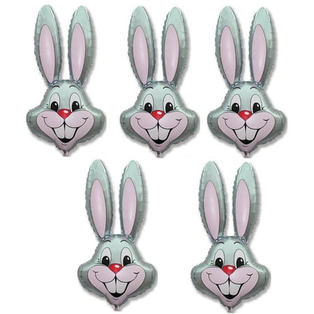 5 Count 37" GRAY GREY Rabbit Bunny Head Shaped Easter Basket Gift Stuffing Foil Mylar Balloon