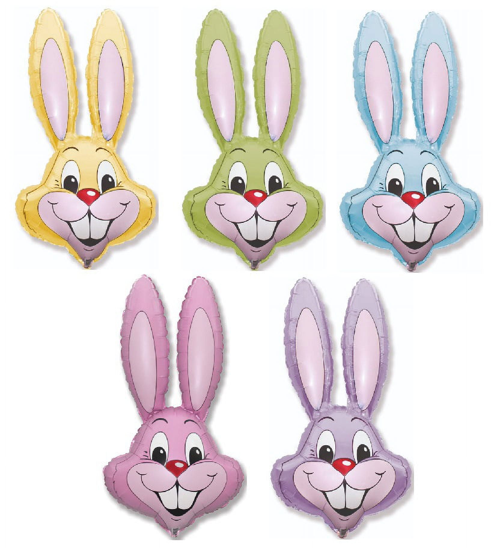 5 Count 37" LIGHT PASTEL Lilac PURPLE PINK GREEN BLUE and YELLOW Rabbit Bunny Head Shaped Easter Basket Gift Stuffing Foil Mylar Balloons