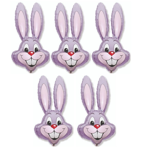 5 Count 37" Light Pastel LILAC PURPLE Rabbit Bunny Head Shaped Easter Basket Gift Stuffing Baby Foil Mylar Balloons