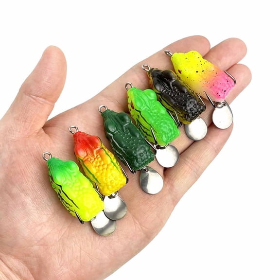 5 Count Glittery Frog Topwater Fishing Lures with Realistic 3D Eyes & Weedless Design, Lifelike Soft Plastic Bait for Bass, Pike, Walleye Fishing in Freshwater or Saltwater for Adu