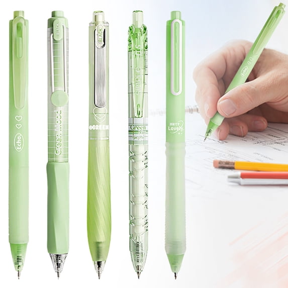5 Count Green Transparent Pastel Gel Ink Pens Set 0.5mm Fine Point Retractable Black Ink Click Candy Aesthetic Pens For Journaling Office Writing Nurse Pens