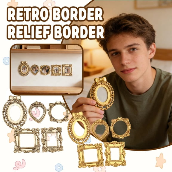 5 Count Retro Gold Picture Frames with Embossed Heart & Bowknot Hollow-Out Borders, Exquisite Vintage Small Photo Frames for Displaying Mini Photos, Artworks, Collectibles for Home