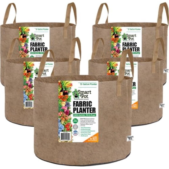 5 Count Soft-Sided Fabric Garden Plant Container Aeration Planter Pots Tan with Strap Handles, 15 gal$$Garden & Patio