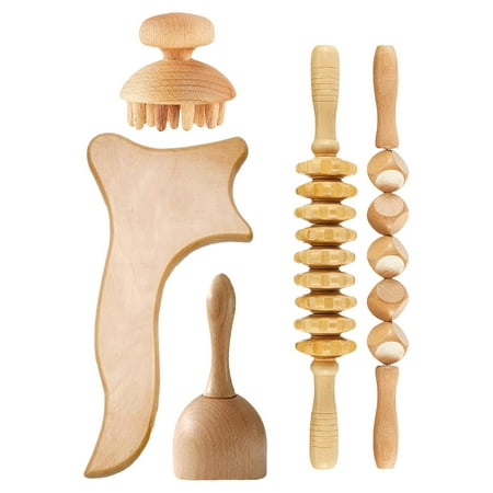 5 Count Wooden Massager for Lymphatic Drainage to Release Cellulite Sore