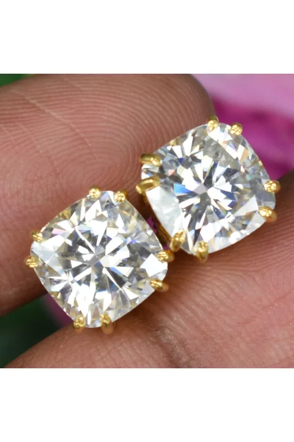 5 Ct Certified Cushion Cut Diamond Solitaire Studs-Amazing Shine & Bling ! VIDEO
