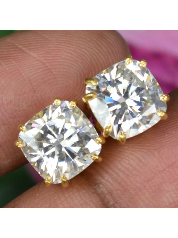 5 Ct Certified Cushion Cut Diamond Solitaire Studs-Amazing Shine & Bling ! VIDEO