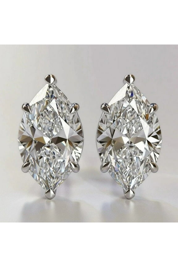 5 Ct Certified Marquise Shape Studs White Natural Diamond Gold Finish For Gift
