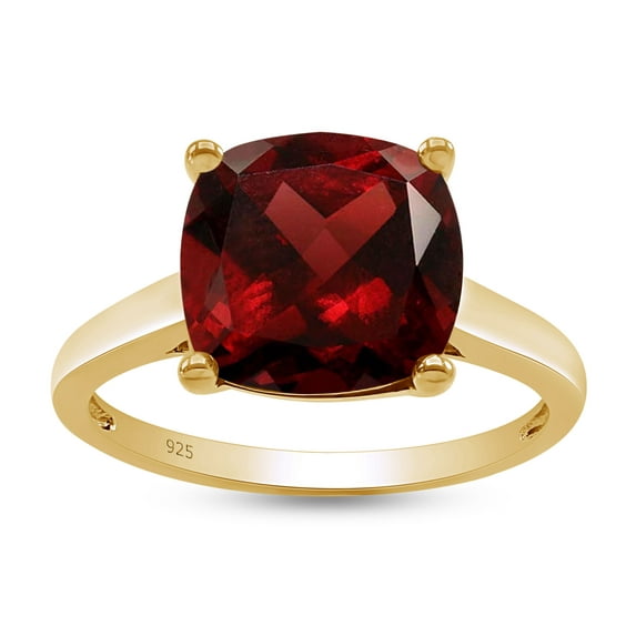 AFFY 5 Ct Cushion Cut Simulated Garnet Solitaire Ring in 14k Yellow Gold Over Sterling Silver Ring Size - 6.5