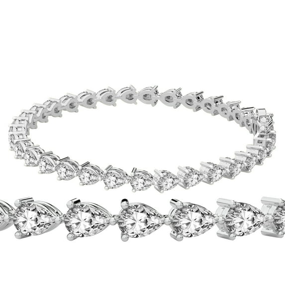 5 Ct EGL Certified Lab Grown Diamond Bracelet Line 7" | 14K in White Gold | Serene Pear Lab Diamond Tennis Bracelet | Three Prong Settings | FG-VS1-VS2 Quality | Friendly Diamonds