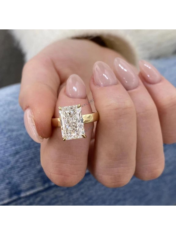 5 Ct Lab Grown Diamond Solitaire Hidden Halo Ring 14K Yellow Gold Stackable