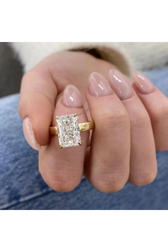 5 Ct Lab Grown Diamond Solitaire Hidden Halo Ring 14K Yellow Gold Stackable