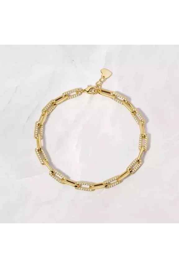 5 Ct Simulated Diamond Stunning Paperclip Letter Bracelet 14K Yellow Gold Plated