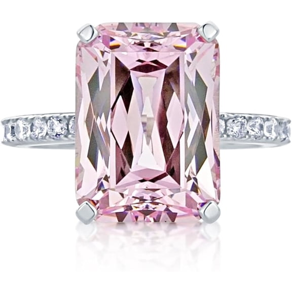 5 Cttw Pink Sapphire Gemstone Birthstone Engagement Ring For Women | 925 Sterling Silver | Emerald Cut 14X10MM