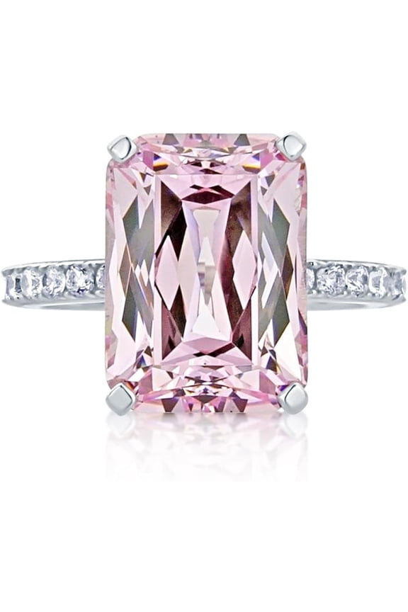 Emerald Cut Pink Sapphire Engagement Ring 5 Ct925 Sterling, Sterling Silver Statement Ring