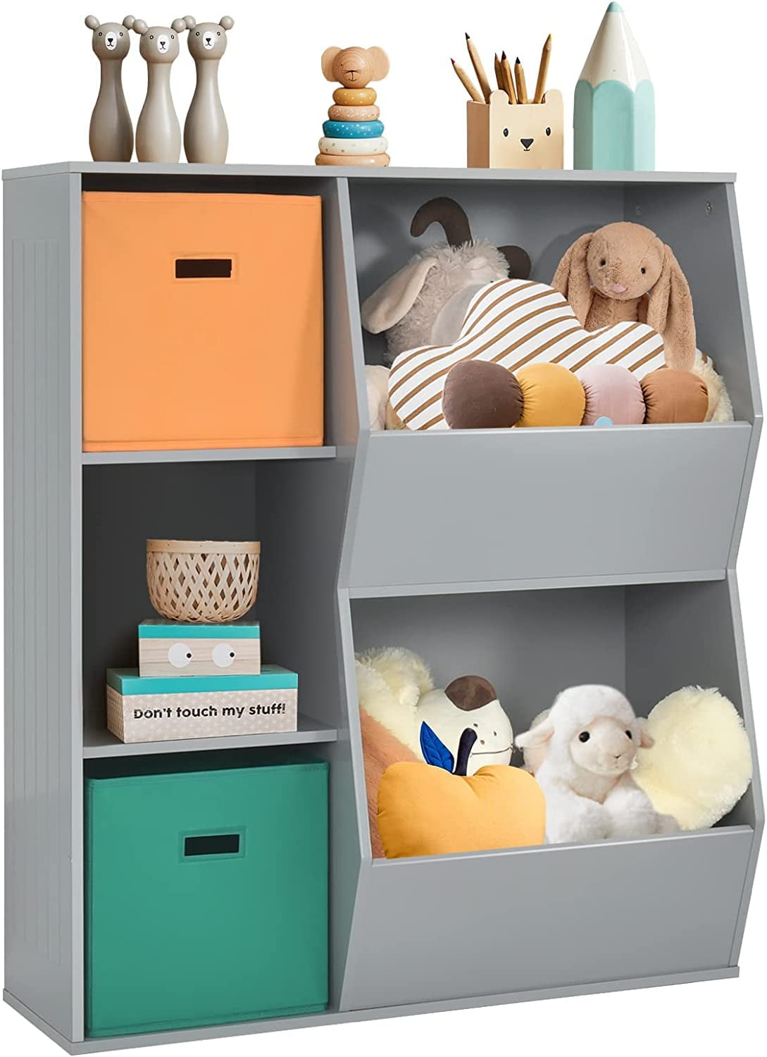 5 Cubbies Kids Toy Storage Organizer with Bookcase, Children Bookshelf and Toy Storage Bins for