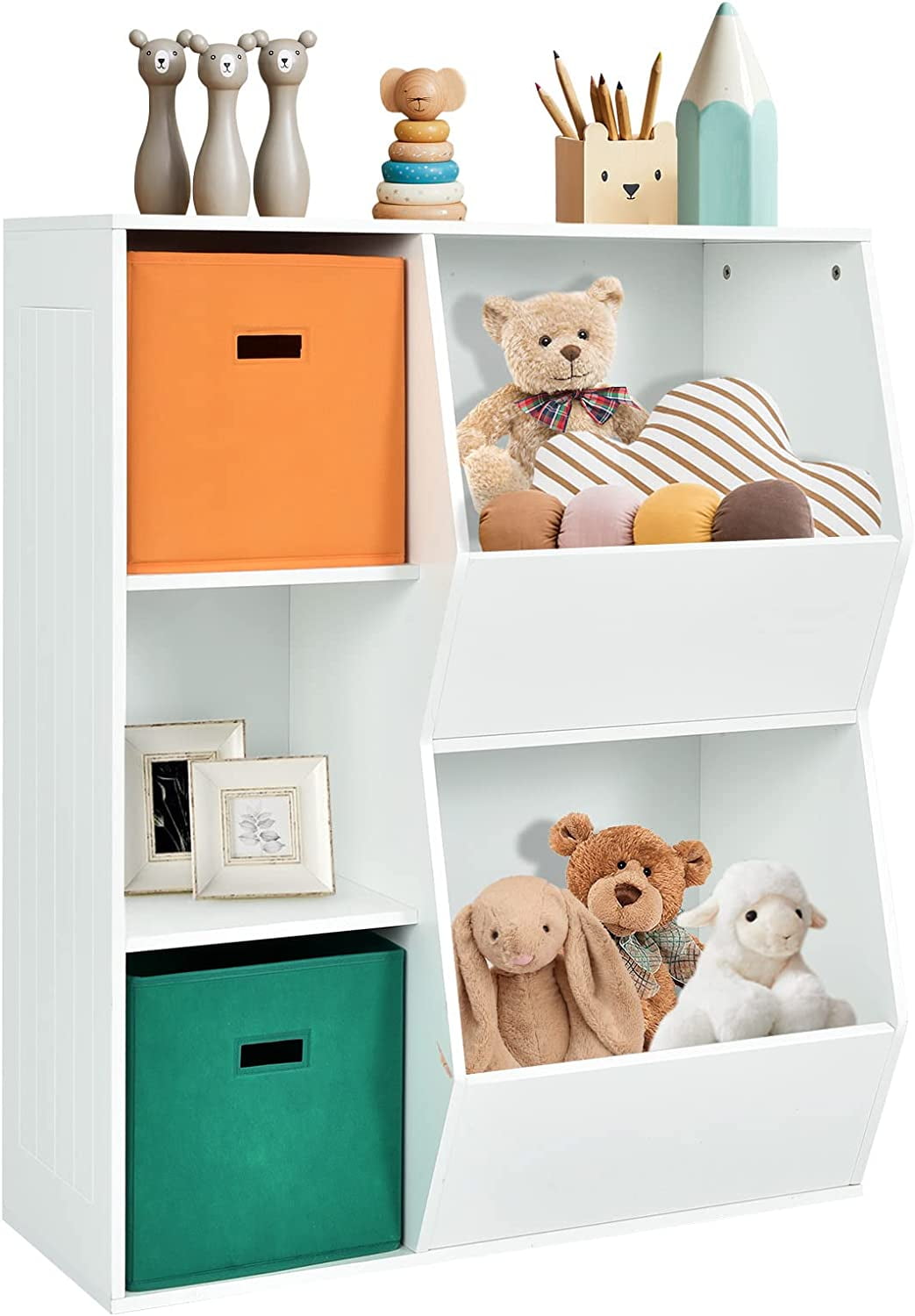 5 Cubbies Kids Toy Storage Organizer with Bookcase, Children Bookshelf