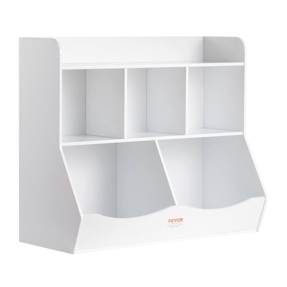 5-Cubby Toy Storage Cabinet with Bookshelf, Wood Kid's Organizer for Toys & Books, Nursery, Classroom, Playroom Furniture, White