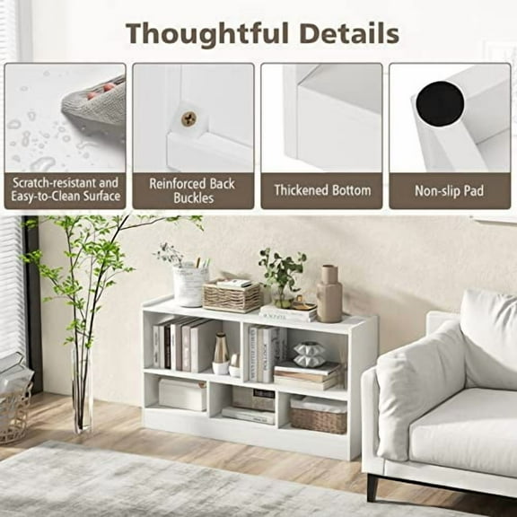 5-Cube Bookcase, 2-Tier Open Display Bookshelf w/Storage, Wooden Cube Storage Organizer for Classroom, Daycare, Living Room, Bedroom, Playroom, Home, Office, 12D x 44W x 24H