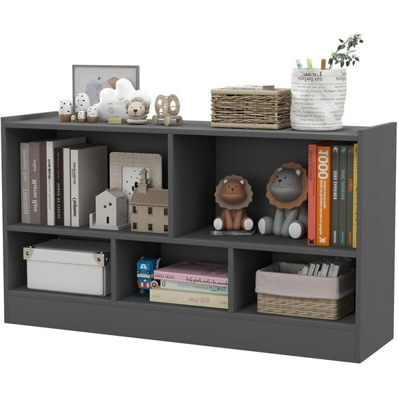 5-Cube Bookcase, 2-Tier Open Display Bookshelf w/Storage, Wooden Cube Storage Organizer for Classroom, Daycare, Living Room, Bedroom, Playroom, Home, Office, 12”D x 44”W x 24”H