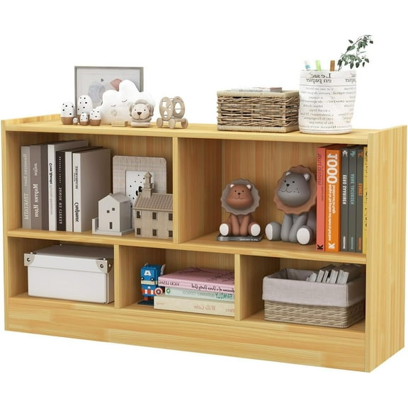 5-Cube Bookcase, 2-Tier Open Display Bookshelf w/Storage, Wooden Cube Storage Organizer for Classroom, Daycare, Living Room, Bedroom, Playroom, Home, Office, 12”D x 44”W x 24”H