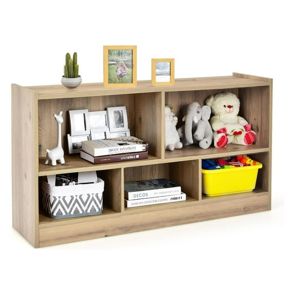 5 Cube Bookcase, 2-Tier Open Storage Cabinet, Horizontal Bookshelf for Organizer, Wooden Display Book Shelves for Home Office, Classroom (Natural, 5 Cubes)