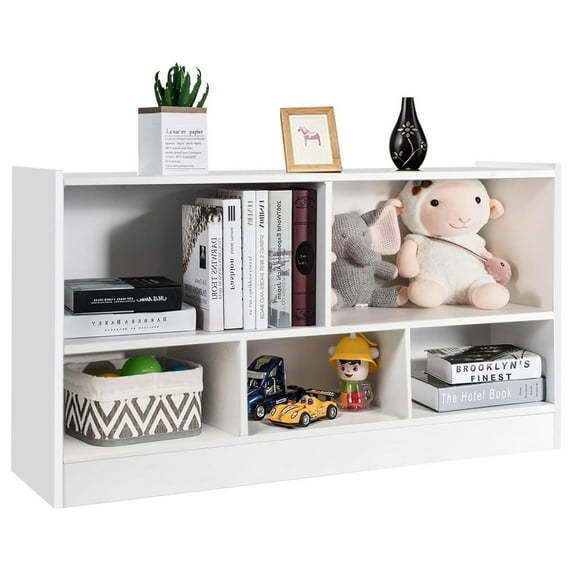 5 Cube Bookcase, 2-Tier Open Storage Cabinet, Horizontal Bookshelf for Organizer, Wooden Display Book Shelves for Home Office, Classroom (White, 5 Cubes)