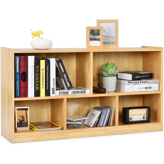 5 Cube Bookcase, 2 Tier Wooden Storage Open Bookshelf, Multipurpose Display Storage Cabinet for Living Room, Bedroom, Hallway, Kid's Playroom, Reading Nook (Yellow)