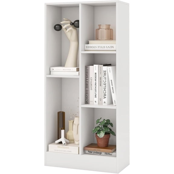 5-Cube Bookcase, Freestanding Bookshelf w/ 2 Anti-toppling Kits, Modern Storage Unit, Wood Cubby Display Shelving, Multi-Tier Open Storage Organizer for Study,Bedroom,Living Room, White