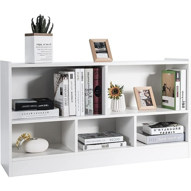 5 Cube Bookcase, Wood Bookshelf with Open Storage Shelves, Modern Display Shelf, Low Bookshelves and Bookcases, Small Book Shelf for Bedroom, Living Room, Hallway, Kid’s Playroom (White)