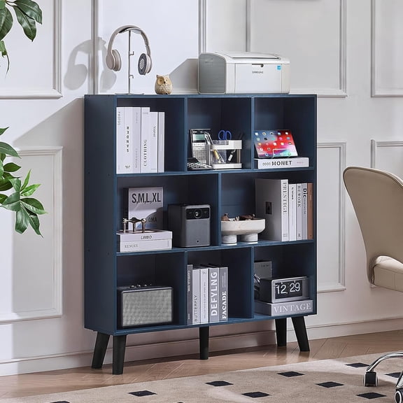 5 Cube Bookshelf 3-Tier Bookcase with Legs,Mint Light Grey White Book Shelf Cute Storage Organizer,Free Standing Open Toy Shelves Wood Bookshelves,Display Bookcases for Bedroom,Living Room
