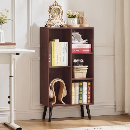 5 Cube Bookshelf 3-Tier Bookcase with Legs,Mint Walnut Kids Book Shelf ...