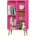 thumbnail image 1 of 5 Cube Bookshelf, 3-Tier Bookcase with Legs, Pink Kids Book Shelf Cute Storage Organizer, Free Standing Open Toy Shelves Modern Bookshelves,Wood Display Bookcases for Bedroom,Living Room, 1 of 7