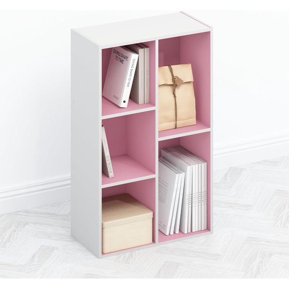 5-Cube Entertainment Center with Open Shelf Reversible TV Console Pink