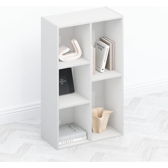 5-Cube Entertainment Center with Open Shelf Reversible TV Console White Wooden Frame