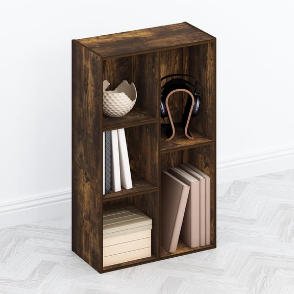 5-Cube Entertainment Center with Open Shelf and Reversible TV Console in Amber Pine