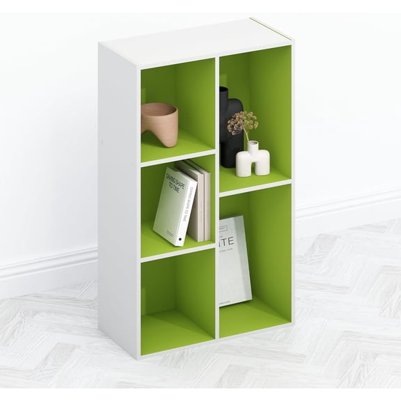 5-Cube Entertainment Center with Open Shelf and Reversible TV Console in Green
