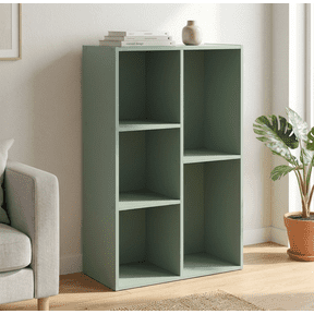 5-Cube Green Bookcase with Reversible Design, Horizontal or Vertical Multi-Directional Storage Cabinet, Modular Geometric Wooden Display Shelf Organizer for Living Room and Home Office
