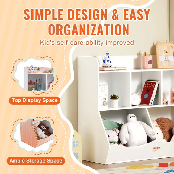 5-Cube Kids Storage Organizer, Wood Toy Shelf & Bookcase with 5 Cubby Holes, Toy Storage Cabinet for Kids Bedroom, Playroom, White