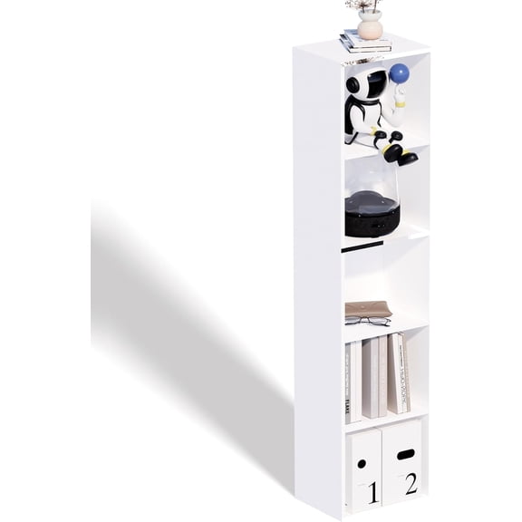 5 Cube Storage Organizer,Wooden 5-Tier Open Shelf Bookshelf,Versatile Storage Cubes for Living Room,Bedroom,Home Office, (White, 5 Cube 11.8 inch)