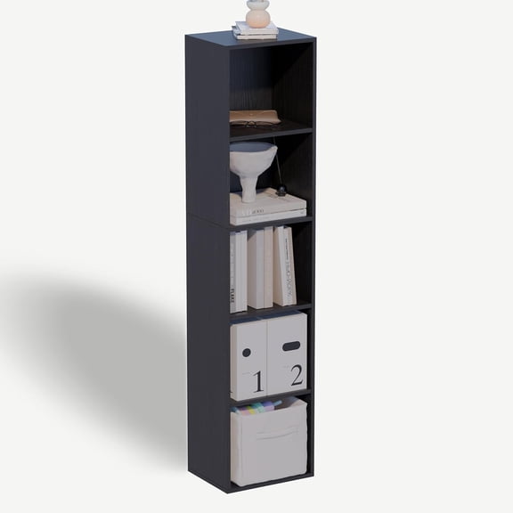 5 Cube Storage Organizer,Wooden Low Bookcase with Closed Back Panel,Freestanding Storage Display Bookshelf for Living Room,Bedroom,Home Office (Black, 5 Cube-11.8inch)