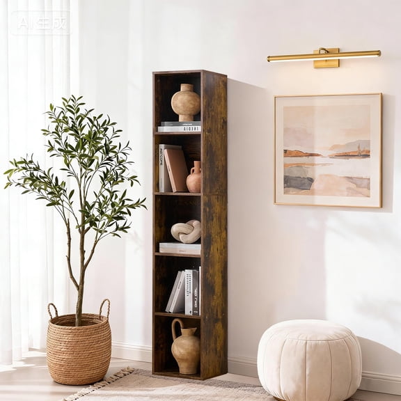 5 Cube Storage Organizer with Heavy-Duty Boards, Single-Row Bookshelf with Open Shelves, Modern Display Cabinet for Living Room, Bedroom, and Office