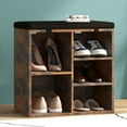 thumbnail image 1 of 5 Cubes 5 Pairs Shoe Storage Bench Cubby Organizer for Entryway, Shoe Rack with Seating Cushion for Hallway, 1 of 8
