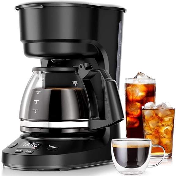 5-Cup Drip Coffee Machine with LED Display, Anti-Drip, Timer, Auto Shut-Off, Dry-Boil Protection, and Removable Funnel for Home and Office
