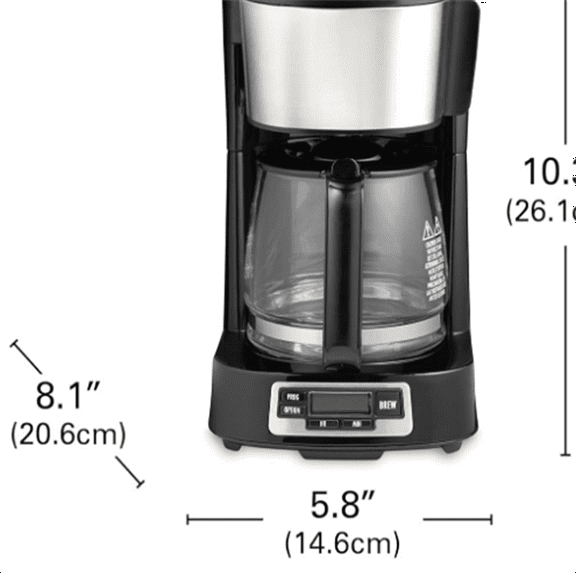 5 Cup Drip Coffee Maker with Easy FrontFill Basket, Compact Design, Programmable Clock, Glass Carafe, Auto Pause and Pour, Black & Stainless Steel