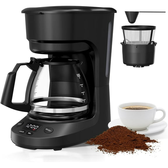 WAA 5 Cup Drip Coffee Maker Delay Brew, Keep Warm, Reusable Filter, Overheat-Protection,25oz,Black