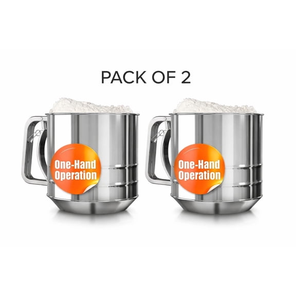 5 Cup Flour Sifter for Baking PACK OF 2 - Large Capacity Flour Sifter Stainless Steel with Double Mesh, Easy One-Hand Use & Dishwasher Safe Baking Tools for Sifting Powdered Sugar,